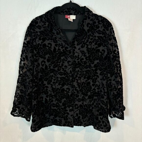 JM Collection Women's Black Burnout Velvet Ruffle Sleeve Size 14 NWT! Whimsigoth - Picture 1 of 10